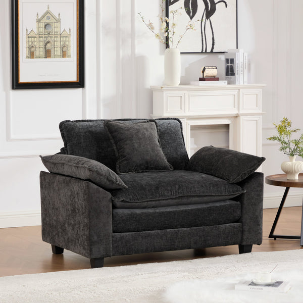 English Elm Cloud Sofa Single Seat - Modular Chenille Lounge Chair with Double-Layer Cushion, Ergonomic Support and Easy Assembly Black W1143S00034