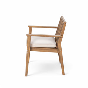 English Elm Christopher Knight Home® - Patio Acacia Wood Dining Chairs Set of 2 with Waterproof Cushions, Ergonomic Armrests, 400 lb Capacity Beige,Brown N779P234497B