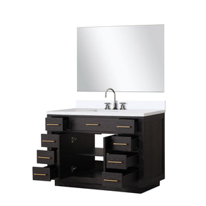 English Elm Black Oak Single Bath Vanity 48 in. W x 22 in. D with White Quartz Top, Chrome Faucet & 46 in. Mirror B2731S02212