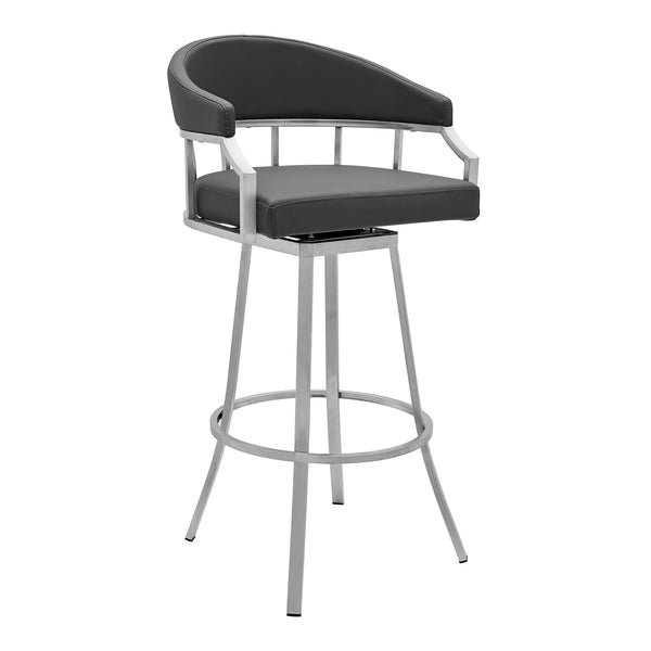 English Elm Velisse 30" Bar Height Swivel Faux Leather Stool with Brushed Stainless Steel Base and Footrest Gray B2736P268529