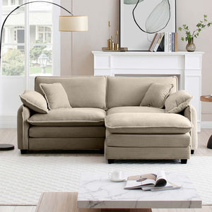 English Elm Two-Seater L-Shaped Sofa With Ottoman - Stylish Tan Corduroy For Small Spaces & Cozy Living Rooms W714S00710-GIGA