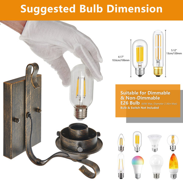 English Elm (Only Supports Hardwired) Rustic Farmhouse Wall Sconces Set Of 2, Vintage Industrial Lights For Any Space W2312P374861