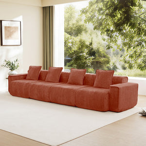 English Elm Streamlined Velvet Modular Sofa Four Seat Deep Cloud Foam French Piping Living Room Red W3041S00361
