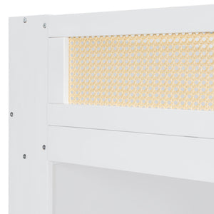 English Elm Twin Over Full Bunk Bed with Cane Guardrail Led Lighting and Built-in Bookshelf White LT000351AAK