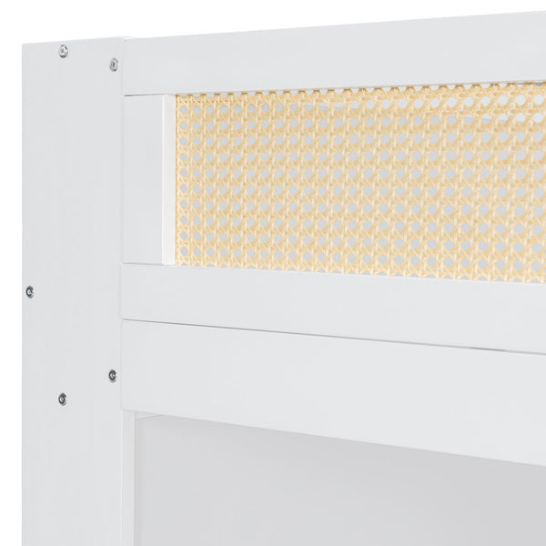 English Elm Twin Over Full Bunk Bed with Cane Guardrail Led Lighting and Built-in Bookshelf White LT000351AAK