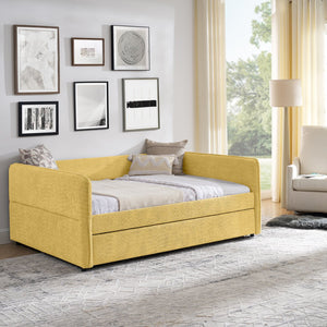 English Elm Full Size Boucle Daybed with Pop up Trundle Tufted Upholstered Sofa Sleeping Yellow W1413S00177