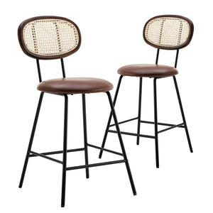 English Elm Counter Stools Set Of 4 - Stylish Metal Bar Stools With Faux Leather & Rattan Back, Perfect For Home T3623P368391