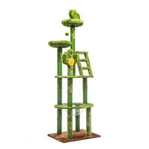 English Elm 72in Cactus Cat Tower Sisal Posts Plush Perches Capsule Pod Multi-level Climb Green W1578P447627