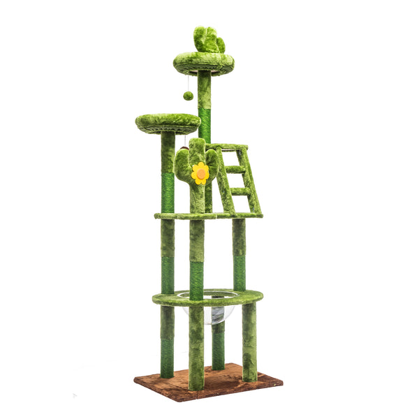 English Elm 72in Cactus Cat Tower Sisal Posts Plush Perches Capsule Pod Multi-level Climb Green W1578P447627