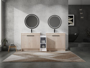 English Elm 84 Inch Freestanding Bathroom Vanity with Integrated Resin Sink, Soft-Close Doors, Shelves & Extra Storage Space Glossy White,Plain Light Oak W999S00320
