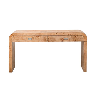 English Elm U_style Burl Veneer Console Table with Two Drawers for Foyer Living Room Hallway Natural Wood+Brown N711P216235D