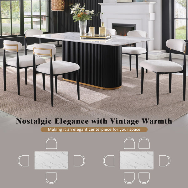 English Elm 69 Inch Faux Marble Rectangular Dining Table Fluted Pedestal Base with Gold Trim W5739S00002