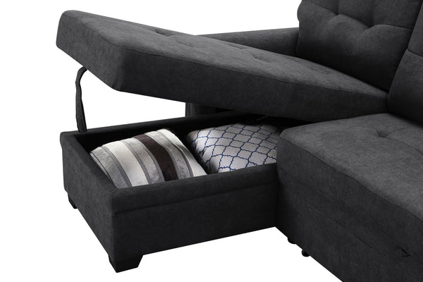English Elm Aurora Woven Fabric Sleeper Sectional with Usb Charging Storage Chaise Living Room Dark Gray B2749S00179