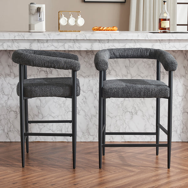 English Elm Modern Upholstered Bar Stools with Boucle Fabric and Armrests, Sturdy Metal Frame, Ergonomic Comfort DARK GREY W1901P264275