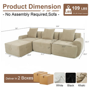 English Elm 104 Inch Modular Sectional Sofa Pineapple Weave Fabric Living Room Lounger Taupe W5385S00003