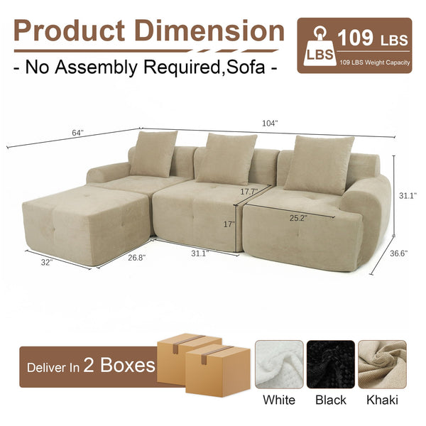 English Elm 104 Inch Modular Sectional Sofa Pineapple Weave Fabric Living Room Lounger Taupe W5385S00003