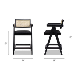 English Elm Jennifer Taylor Home - Milan 25.5” Modern Resin Webbing Back Bar Stool Set of 3 with Arms, Black Bouclé, Ergonomic Comfort B2719P238391