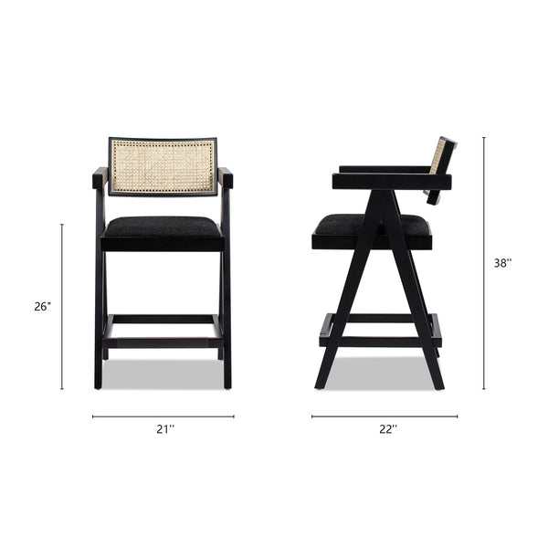 English Elm Jennifer Taylor Home - Milan 25.5” Modern Resin Webbing Back Bar Stool Set of 3 with Arms, Black Bouclé, Ergonomic Comfort B2719P238391