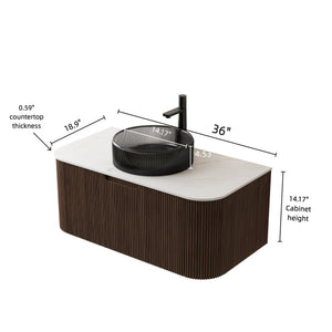 English Elm Dina Floating Bathroom Vanity Sintered Stone Top Glass Basin Striped Plywood Cabinet W2615S00242