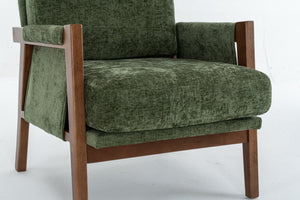 English Elm Mid-Century Solid Wood Accent Chair with Chenille Upholstery, Ergonomic Waist Support, Sturdy 300lb Capacity Green T3903P372383