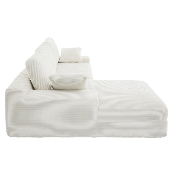 English Elm White corduroy compressed sofa with 3 back cushions & 2 throw pillows—soft, lightweight, durable comfort W3612S00015