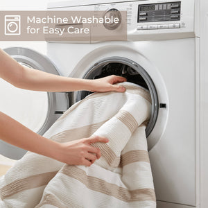 JLA Home Super Listing - Yarn-dyed Merritt striped comforter with woven tonal texture, subtle crinkle & all-season warmth, OEKO-TEX certified Taupe AM10-0605