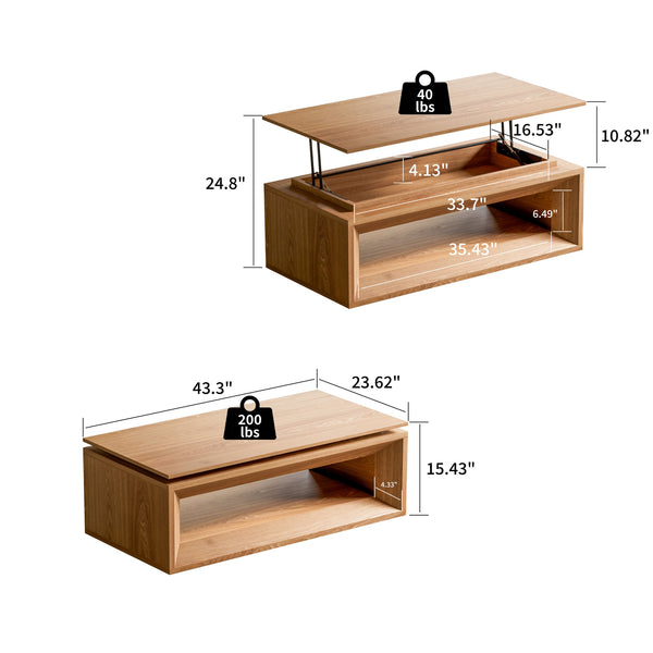 English Elm 43.3'' Wood Veneer Lift Top Coffee Table with Hidden Storage for Living Room Natural Wood W1435P453251