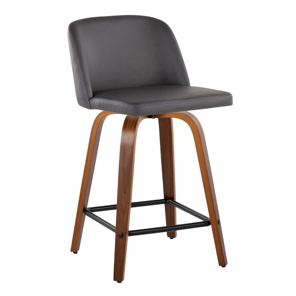 English Elm Toriano 24" Mid-Century Modern Counter Stool Set Of 2 With Walnut Wood Legs & Grey Faux Leather Seat B202S00142-GIGA