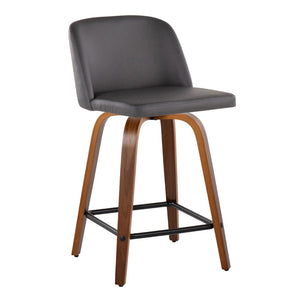 English Elm Toriano 24" Mid-Century Modern Counter Stool Set Of 2 With Walnut Wood Legs & Grey Faux Leather Seat B202S00142-GIGA