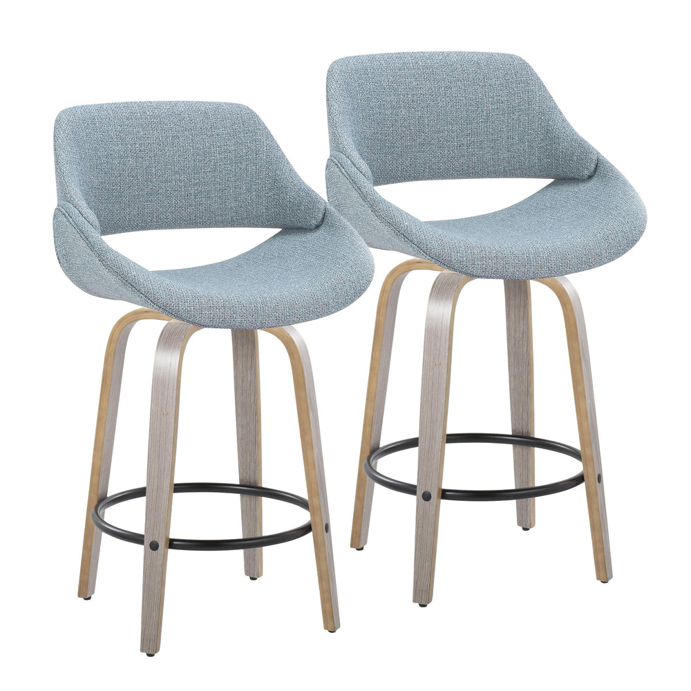 English Elm Fixed-height Swivel Counterstools Blue Fabric Grey Wood Legs Modern Kitchen Set of 2 B202S01818
