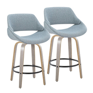 English Elm Fixed-height Swivel Counterstools Blue Fabric Grey Wood Legs Modern Kitchen Set of 2 B202S01818