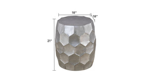 English Elm Modern Round Hand-Hammered Aluminum Coffee & End Table Set — Hexagonal Patterned Artisanal Design Silver B009S01530