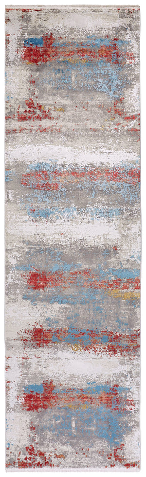 Feizy Rugs Cadiz Collection: Elegant Machine-woven Viscose/Acrylic Abstract Rug Inspired By Spanish Architecture Gray,Red,Blue Viscose,Acrylic 8663902fmlt000i89