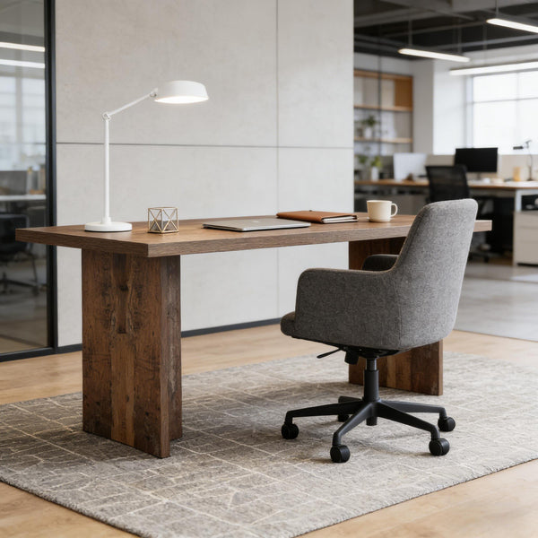 English Elm Sturdy Two-tier Computer Desk with File Cabinet and Monitor Riser for Home Office T3971P452789