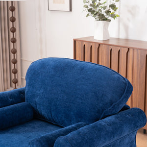 English Elm [New] Oversized Chaise Lounge Indoor Chenille Sleeper Recliner Armchair with Wide Foam Seat & Pillows Blue W2363S00084