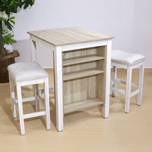 English Elm 3 Piece Counter Height Dining Set with Shelving Cushioned Stools Modern Farmhouse Kitchen Ameican White Oak,Ancient White W2537P369837