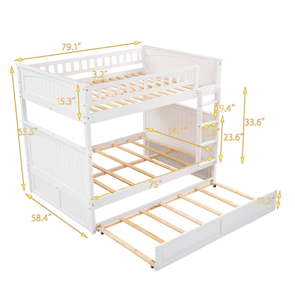 English Elm Full Over Bunk Bed with Trundle Solid Pine Wood Kids Bedroom Sleeper LT000044AAK-1