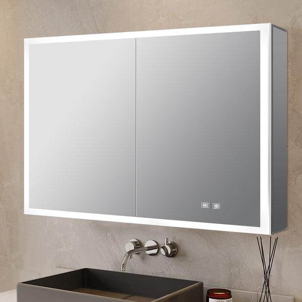 English Elm Mesa Double Door Led Medicine Cabinet with Defogger Aluminum Frame Bath Storage B2731P478363