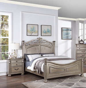 English Elm Formal Antique Silver Queen Bed Frame With Elegant Headboard & Footboard For Timeless Style B011S00953