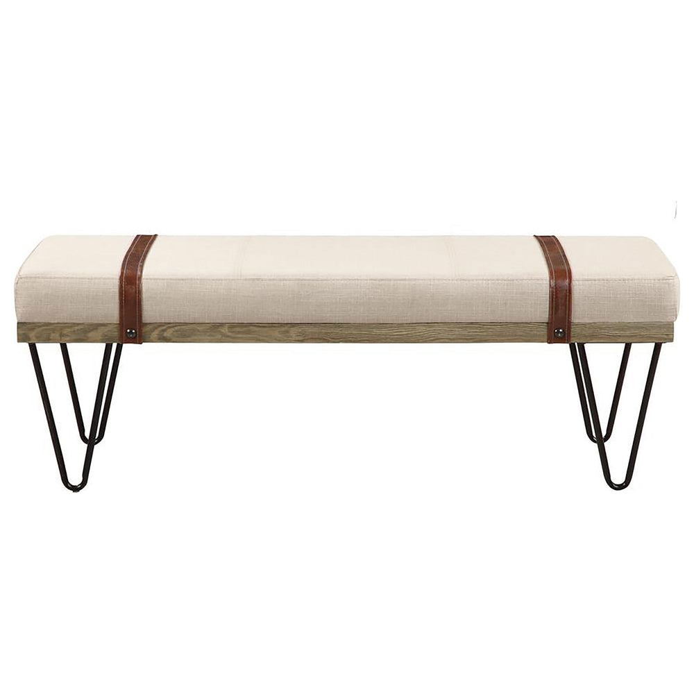 English Elm Karis Beige Upholstered Accent Bench with Nailhead Leatherette Straps, Plush Linen Look Seating for Entryway (47.25") B062P333430