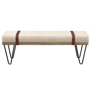 English Elm Karis Beige Upholstered Accent Bench with Nailhead Leatherette Straps, Plush Linen Look Seating for Entryway (47.25") B062P333430