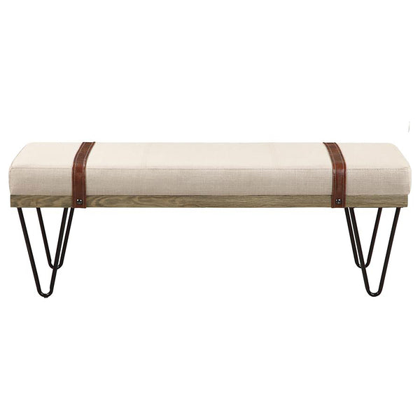 English Elm Karis Beige Upholstered Accent Bench with Nailhead Leatherette Straps, Plush Linen Look Seating for Entryway (47.25") B062P333430