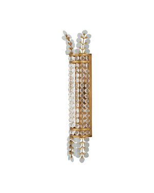 Currey & Company Bradshaw Wall Sconce - Elegant Wrought Iron Design With Crystal Baguettes & Frosted Glass Accents Gold Glass ,Crystal ,Wrought Iron 5000-0283-currey-company