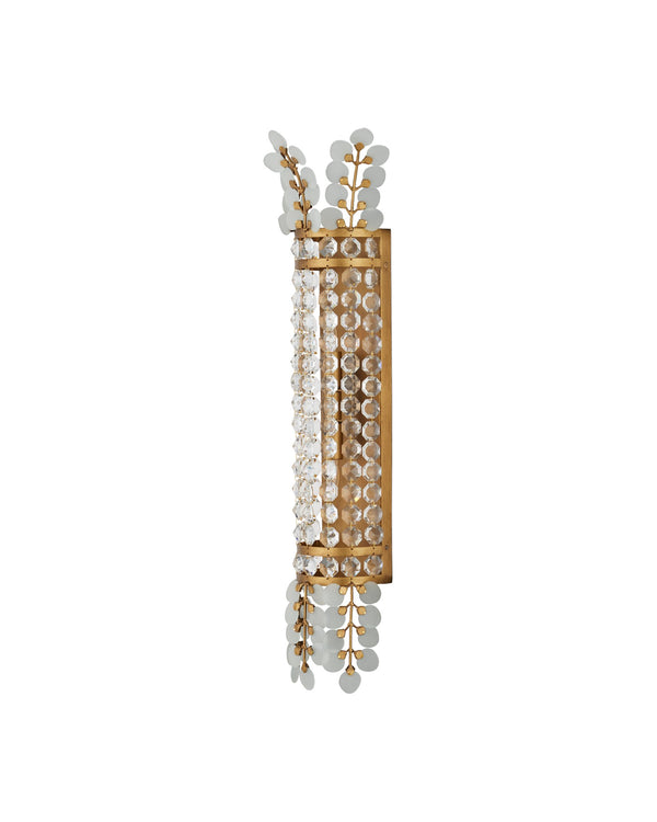 Currey & Company Bradshaw Wall Sconce - Elegant Wrought Iron Design With Crystal Baguettes & Frosted Glass Accents Gold Glass ,Crystal ,Wrought Iron 5000-0283-currey-company
