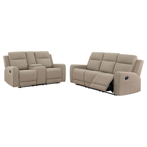 English Elm Slater Faux Leather Manual Reclining Sofa Set with Track Arms for Living Rooms Taupe B062S01425