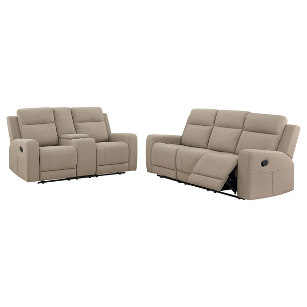 English Elm Slater Faux Leather Manual Reclining Sofa Set with Track Arms for Living Rooms Taupe B062S01425