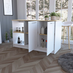 English Elm Mercury Kitchen Island with 59" Spacious Countertop, Dual Cabinets, Open Shelves & Modern Finishes B128S00038