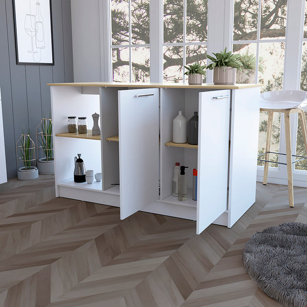 English Elm Mercury Kitchen Island with 59" Spacious Countertop, Dual Cabinets, Open Shelves & Modern Finishes B128S00038