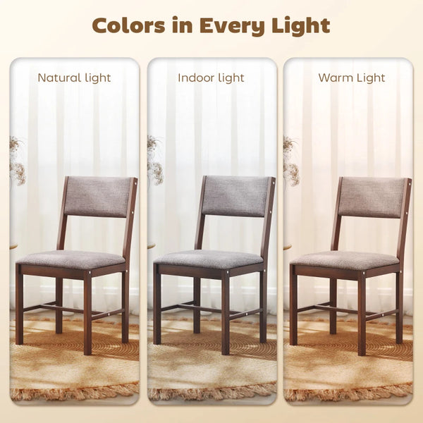 English Elm Comfortable Rubberwood Dining Chairs with Linen Fabric Cushioned Seats Set of 4 Brown,Light Brown T3971P459263