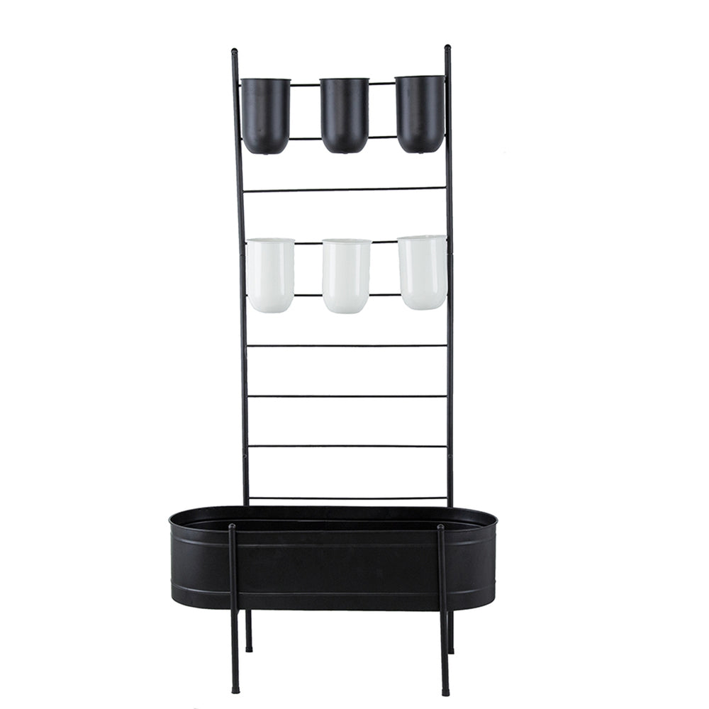 English Elm 32x14x60" Matte Black Iron Ladder Plant Stand with Bucket Planters for Indoor Outdoor W2078P499969